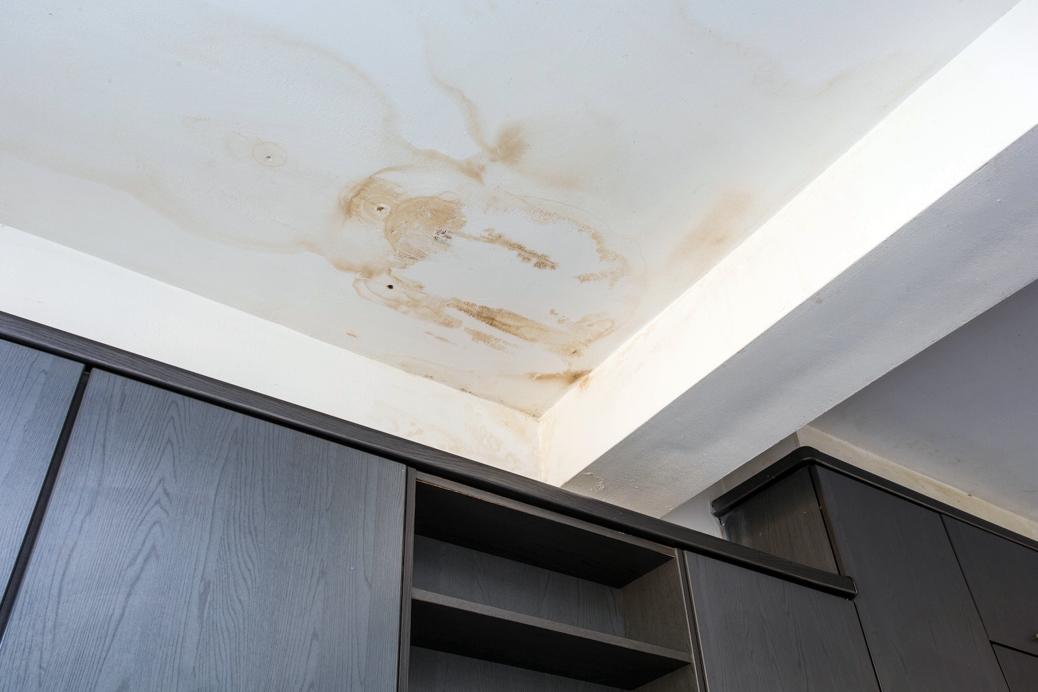 water damage from a leaking roof discoloration